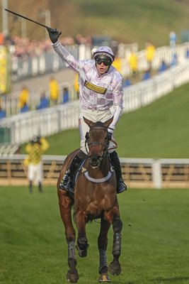 Lorcan Williams celebrates on Golden Ace Champion Hurdle Cheltenham Festival 2025 