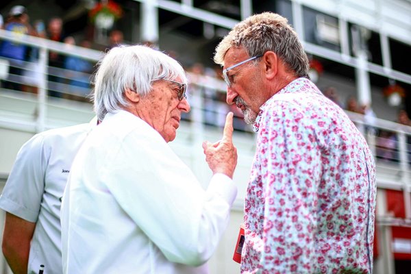 F1 Supremo Bernie Ecclestone speaks with Eddie Jordan Spanish F1 Grand Prix 2014