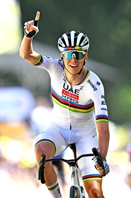 Tadej Pogacar Slovenia celebrates Stage 7 win Tour de France 2025