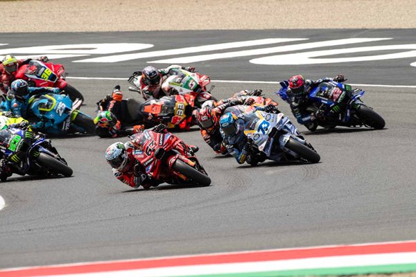 Francesco Bagnaia leads the field and Brad Binder Italian Moto GP Sprint 2025