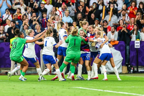 Chloe Kelly England celebrates winning penalty kick v Spain Women's EURO Final 2025
