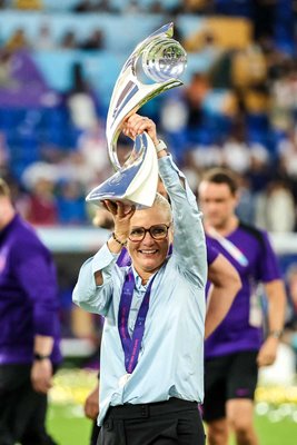 Sarina Wiegman England head coach lifts trophy EURO Final 2025