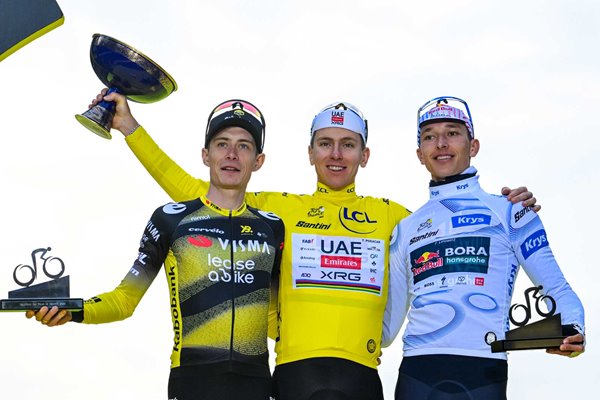 Jonas Vingegaard, Tadej Pogacar & Florian Lipowitz Paris Tour de France 2025