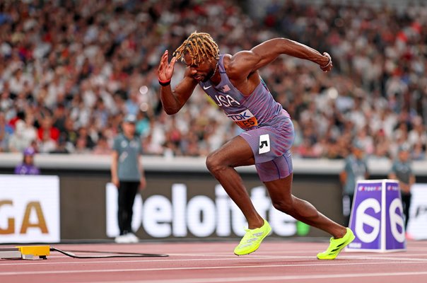 Noah Lyles USA Starting Blocks 200m heats World Athletics Tokyo 2025