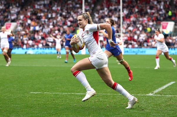 Ellie Kildunne England celebrates try v France Semi Final Women's Rugby World Cup 2025