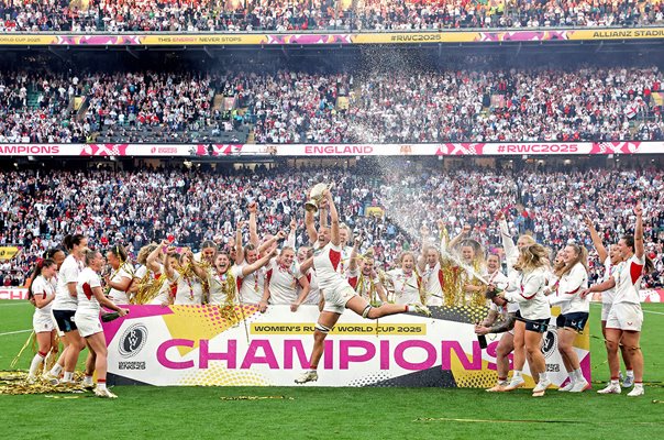 Zoe Aldcroft England captain celebrates Women's Rugby World Cup 2025