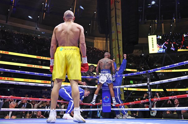 Conor Benn celebrates win v Chris Eubank Jr Rematch London November 2025