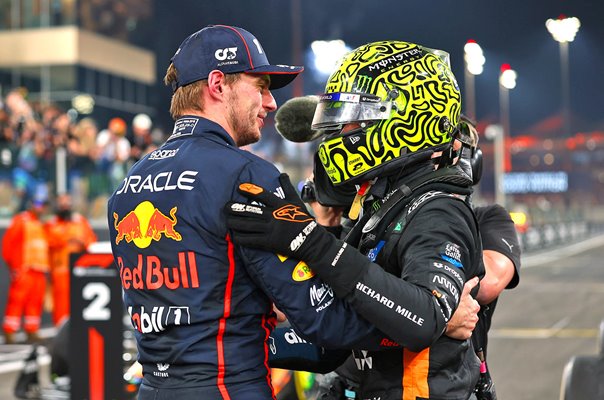 2024 champion Max Verstappen congratulates 2025 champion Lando Norris Abu Dhabi