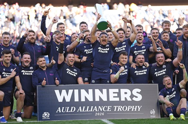 Scotland celebrate win v France Murrayfield Six Nations 2026