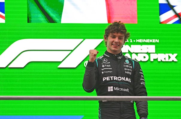 Kimi Antonelli Italy & Mercedes celebrates Chinese Grand Prix podium 2026