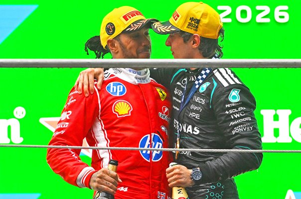 Kimi Antonelli Italy & Lewis Hamilton Chinese Grand Prix podium 2026