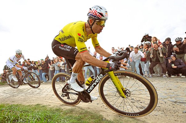 Wout van Aert leads Tadej Pogacar Paris-Roubaix cobbles 2026