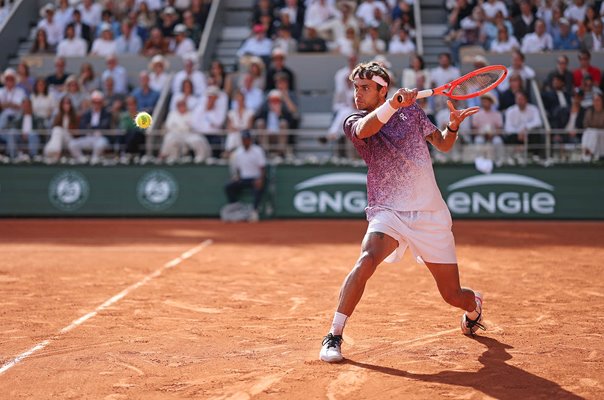Flavio Cobolli Italy backhand v Alexander Zverev French Open Final Paris 2026