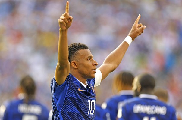Kylian Mbappe France celebrates v Sweden Last 32 New Jersey World Cup 2026