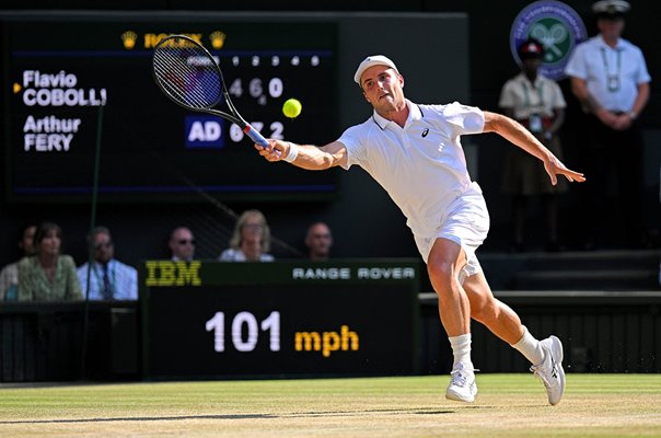 Arthur Fery Great Britain forehand v Flavio Cobolli Italy Wimbledon 2026