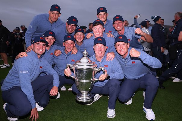 Great Britain & Ireland players celebrate Walker Cup win Lahinch 2026