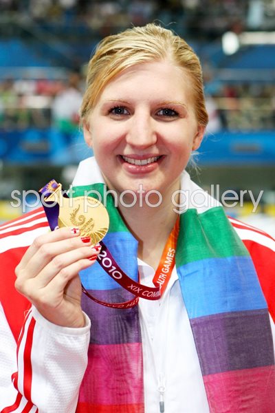 Rebecca Adlington poses with Gold medal